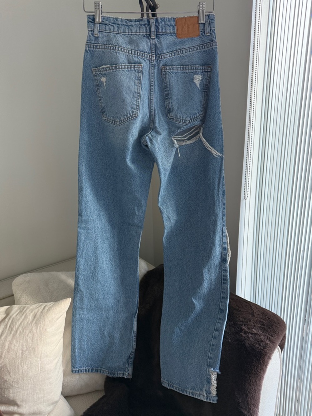 ZARA High Rise‎ Wide Leg Distressed Denim Jeans size 2 - Picture 12 of 13